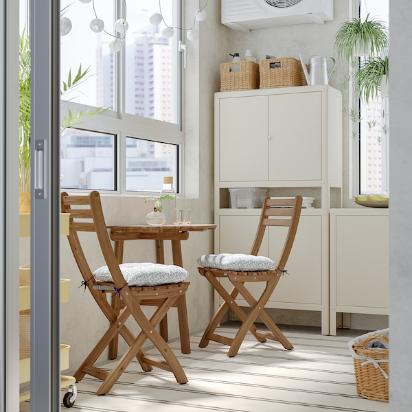 IKEA ASKHOLMEN wall table+2 folding chairs,outdoor, 27 1/2x17 3/8 in Dark Brown / Klösan Blue, Ikea Ireland | 4208AKEUH