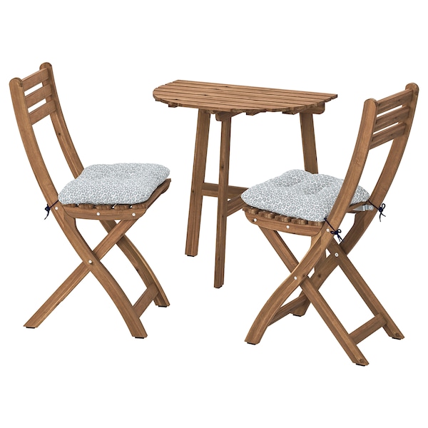 IKEA ASKHOLMEN wall table+2 folding chairs,outdoor, 27 1/2x17 3/8 in Dark Brown / Klösan Blue, Ikea Ireland | 4208AKEUH