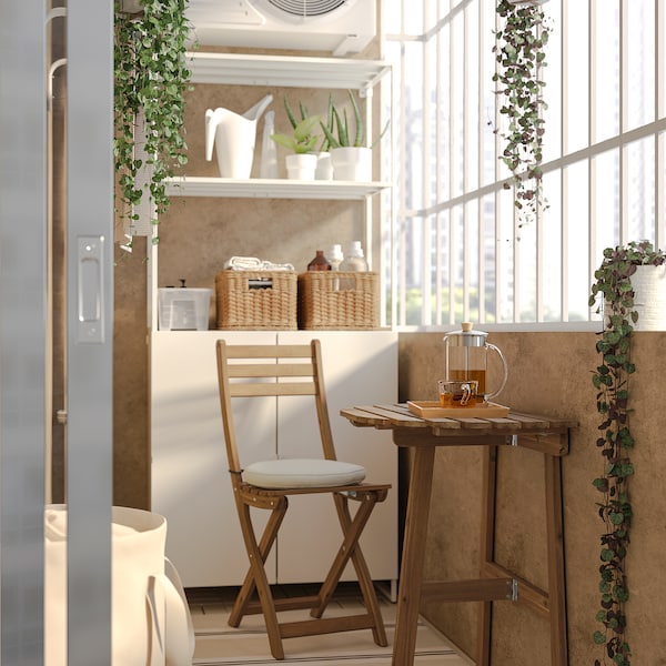 IKEA ASKHOLMEN wall table & folding chair, outdoor, dark brown/Frösön/Duvholmen beige, 27 1/2x17 3/8 in, Ikea Ireland | 2495VFHEZ