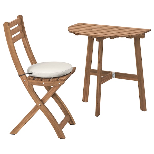 IKEA ASKHOLMEN wall table & folding chair, outdoor, dark brown/Frösön/Duvholmen beige, 27 1/2x17 3/8 in, Ikea Ireland | 2495VFHEZ