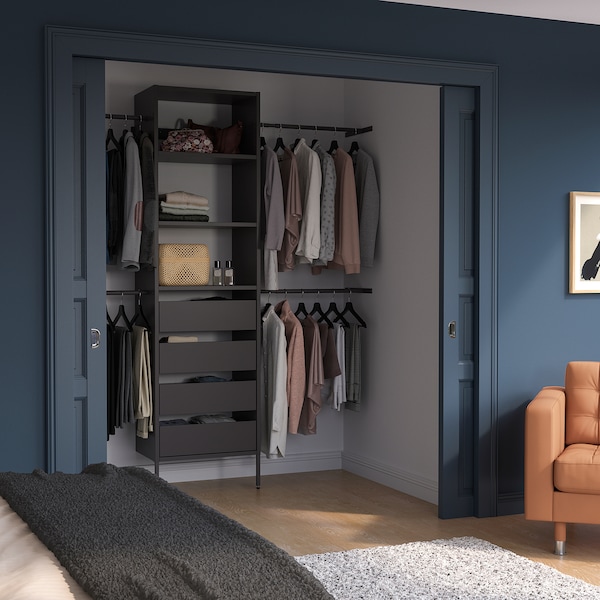 IKEA AURDAL wardrobe combination, dark gray, 68 1/2-94 1/2x15 3/4x87 in, Ikea Ireland | 9782JONVY