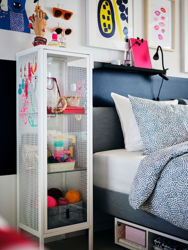 IKEA BAGGEBO cabinet with glass doors, metal/white, 13 3/8x11 3/4x45 5/8 in, Ikea Ireland | 7810SLHOI