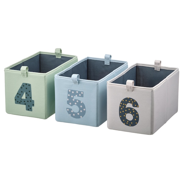 IKEA BARNDRÖM box, set of 3, green blue/beige, 6 ¾x10 ¾x6 ¾ in, Ikea Ireland | 3048THRIA