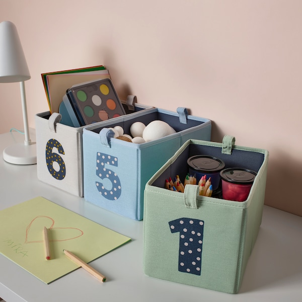IKEA BARNDRÖM box, set of 3, green blue/beige, 6 ¾x10 ¾x6 ¾ in, Ikea Ireland | 3048THRIA