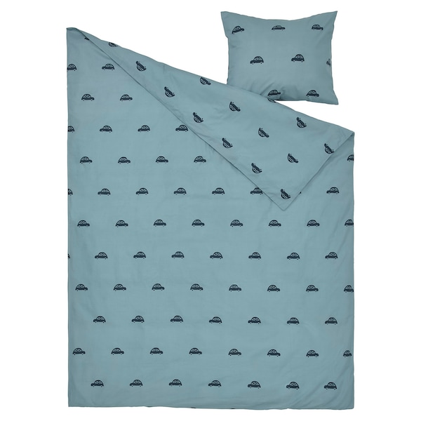 IKEA BARNDRÖM duvet cover and pillowcase(s), car pattern, Twin Blue, Ikea Ireland | 5094JKMWG