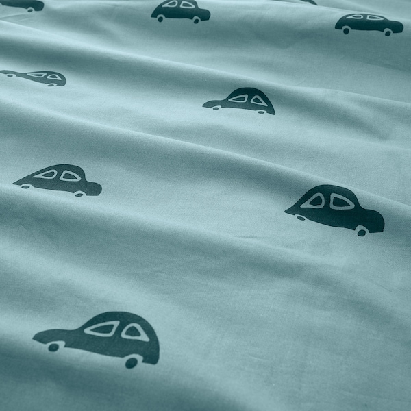IKEA BARNDRÖM duvet cover and pillowcase(s), car pattern, Twin Blue, Ikea Ireland | 5094JKMWG