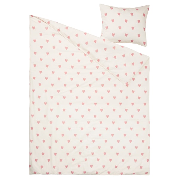 IKEA BARNDRÖM duvet cover and pillowcase(s), Twin Heart Pattern White / Pink, Ikea Ireland | 4260NJHDA
