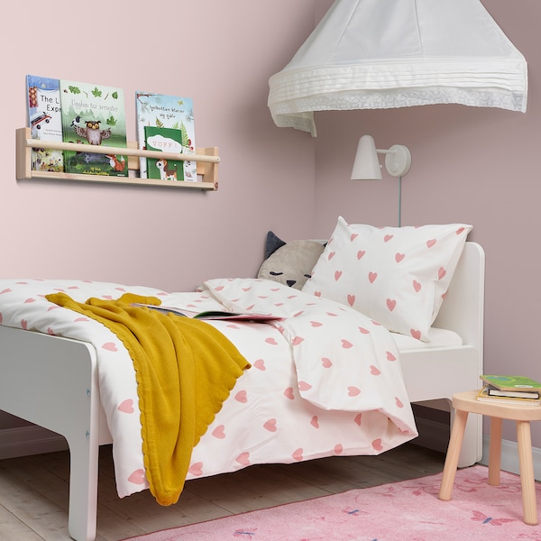 IKEA BARNDRÖM duvet cover and pillowcase(s), Twin Heart Pattern White / Pink, Ikea Ireland | 4260NJHDA