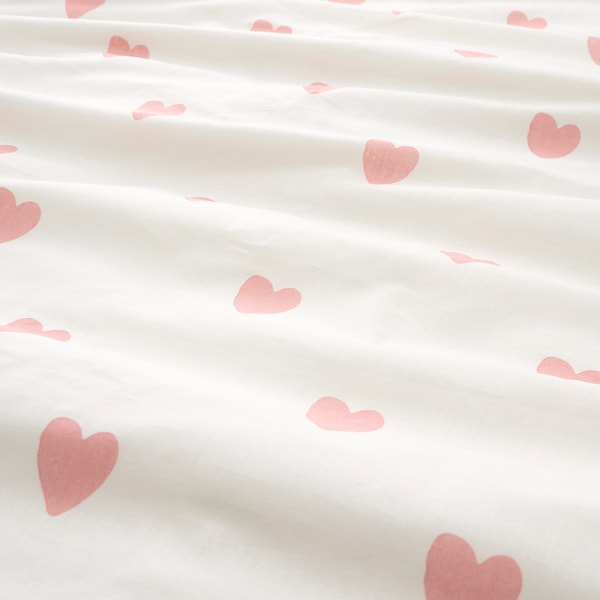IKEA BARNDRÖM duvet cover and pillowcase(s), Twin Heart Pattern White / Pink, Ikea Ireland | 4260NJHDA