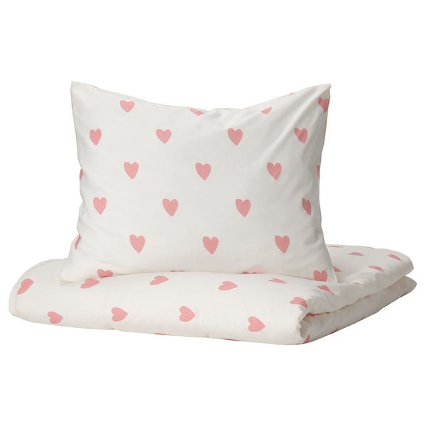 IKEA BARNDRÖM duvet cover and pillowcase(s), Twin Heart Pattern White / Pink, Ikea Ireland | 4260NJHDA