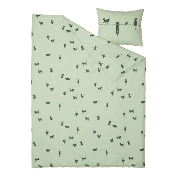 IKEA BARNDRÖM duvet cover and pillowcase(s), Twin Cat Pattern / Green, Ikea Ireland | 3480NTYWR