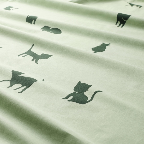 IKEA BARNDRÖM duvet cover and pillowcase(s), Twin Cat Pattern / Green, Ikea Ireland | 3480NTYWR