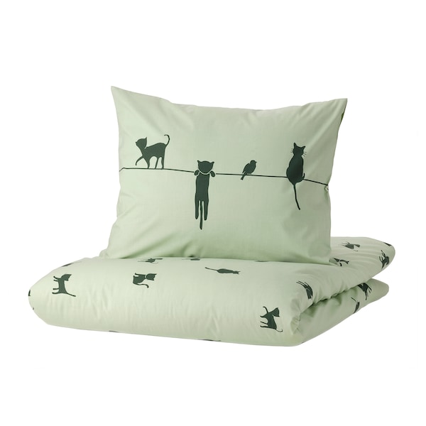IKEA BARNDRÖM duvet cover and pillowcase(s), Twin Cat Pattern / Green, Ikea Ireland | 3480NTYWR