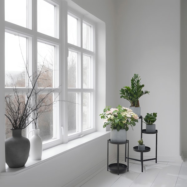 IKEA BÄCKDRÅG plant pot, dotted surface, 6 in White Gray, Ikea Ireland | 8967VKIPZ