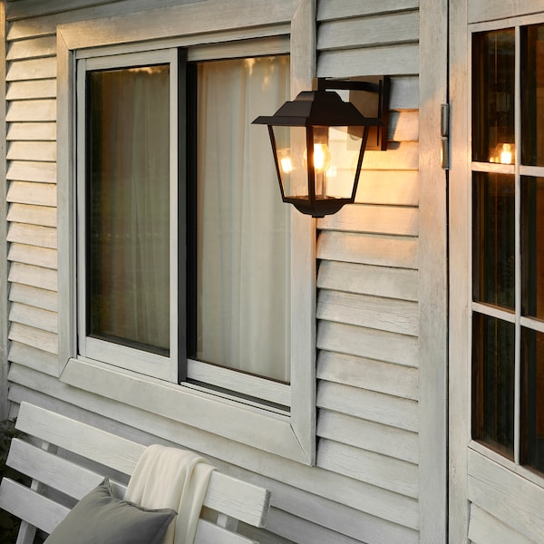 IKEA BÄCKFRÄNE wall lamp, hardwire installation, outdoor black, Ikea Ireland | 6248UNMKI