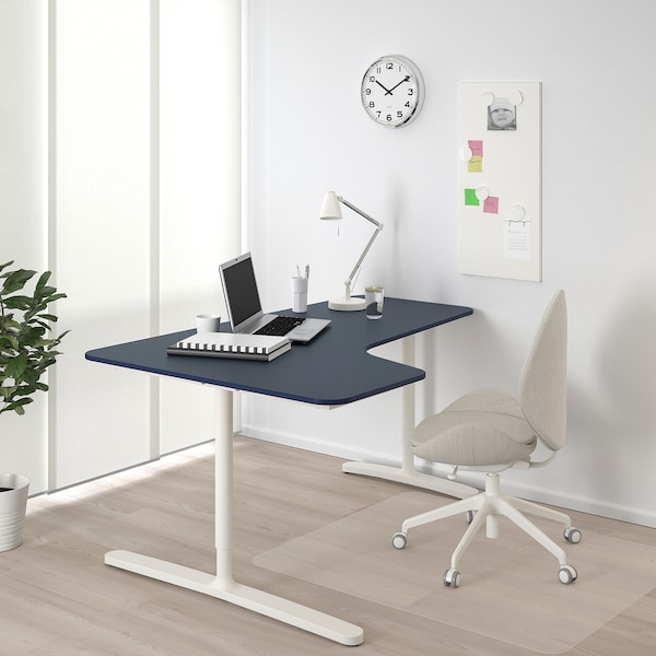 IKEA BEKANT corner desk-left, 63x43 1/4 in Linoleum Blue / White, Ikea Ireland | 0836QHKJC