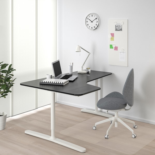 IKEA BEKANT corner desk-left stained ash veneer/white, 63x43 1/4 in Black, Ikea Ireland | 6137QOXCA