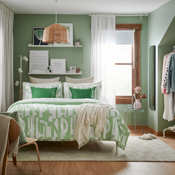 IKEA BERGHEMLOCK comforter set, Full/Queen Green / White, Ikea Ireland | 4915RYGCX