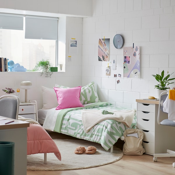 IKEA BERGHEMLOCK comforter set, Twin/Twin X-long Green / White, Ikea Ireland | 5624DESHB
