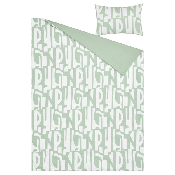 IKEA BERGHEMLOCK comforter set, Twin/Twin X-long Green / White, Ikea Ireland | 5624DESHB