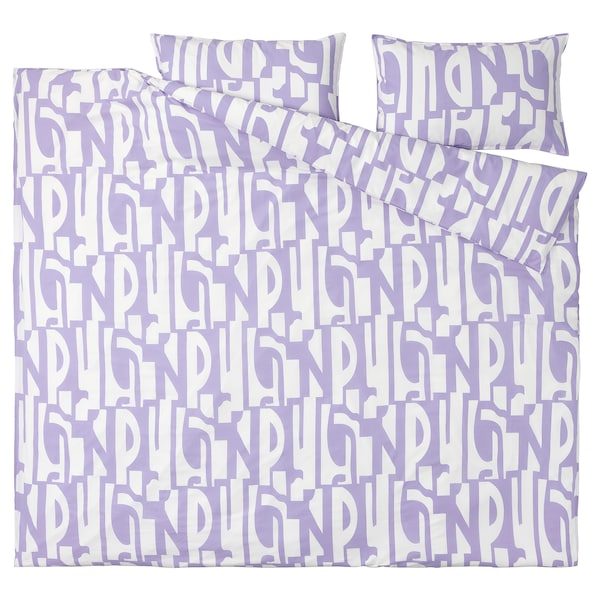 IKEA BERGHEMLOCK duvet cover and pillowcase(s), King White / Lilac, Ikea Ireland | 7946BVKEG