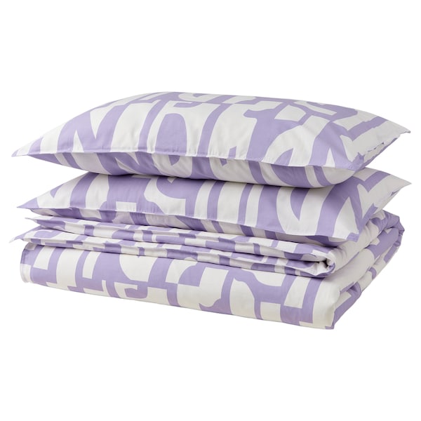 IKEA BERGHEMLOCK duvet cover and pillowcase(s), King White / Lilac, Ikea Ireland | 7946BVKEG