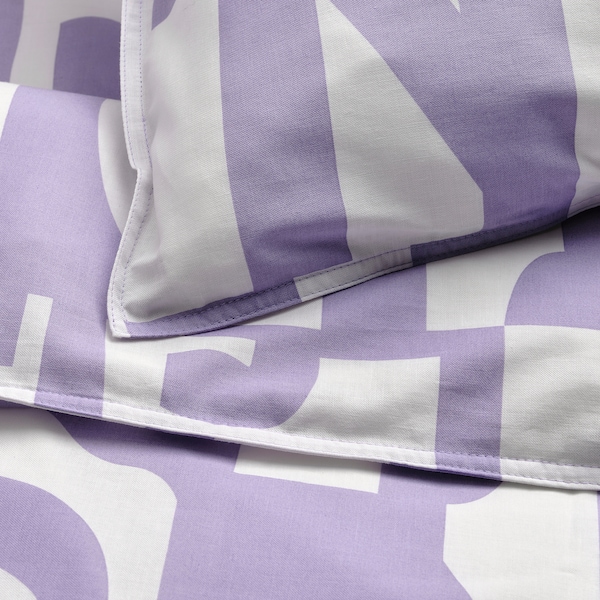 IKEA BERGHEMLOCK duvet cover and pillowcase(s), Full/Queen (Double/Queen) White / Lilac, Ikea Ireland | 0469HTJUB