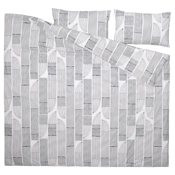 IKEA BERGKORSÖRT duvet cover and pillowcase(s), King White / Gray, Ikea Ireland | 5389KHIDZ