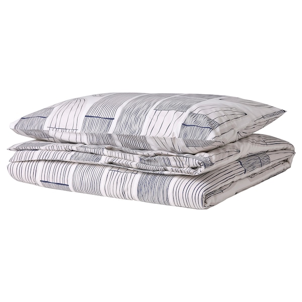 IKEA BERGKORSÖRT duvet cover and pillowcase(s), Twin White / Gray, Ikea Ireland | 3901VMHZX