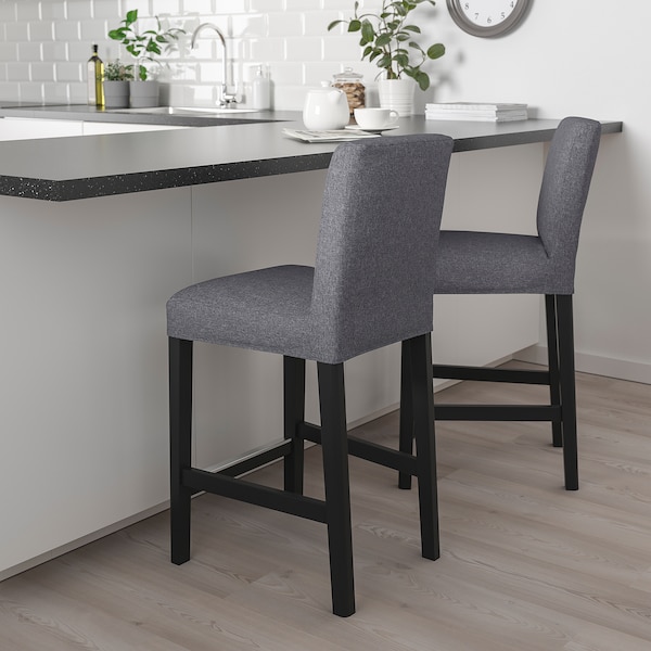 IKEA BERGMUND bar stool with backrest, 24 3/8 in Black / Gunnared Medium Gray, Ikea Ireland | 9231HEOJA