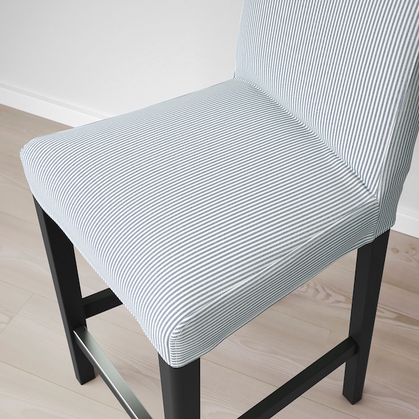 IKEA BERGMUND bar stool with backrest, 24 3/8 in Black / Rommele Dark Blue / White, Ikea Ireland | 0346JXPZT
