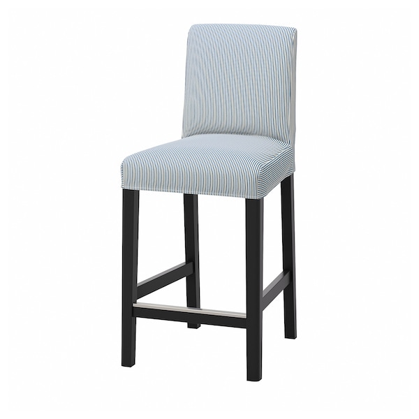 IKEA BERGMUND bar stool with backrest, 24 3/8 in Black / Rommele Dark Blue / White, Ikea Ireland | 0346JXPZT