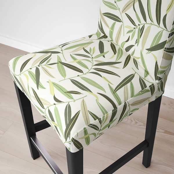 IKEA BERGMUND bar stool with backrest, 24 3/8 in Black / Fågelfors Multicolor, Ikea Ireland | 6834UZLHX