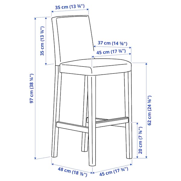 IKEA BERGMUND bar stool with backrest, 24 3/8 in Black / Fågelfors Multicolor, Ikea Ireland | 6834UZLHX
