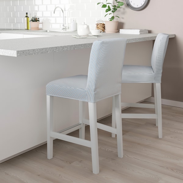IKEA BERGMUND bar stool with backrest White / Rommele Dark Blue / White, Ikea Ireland | 4720VJCFQ