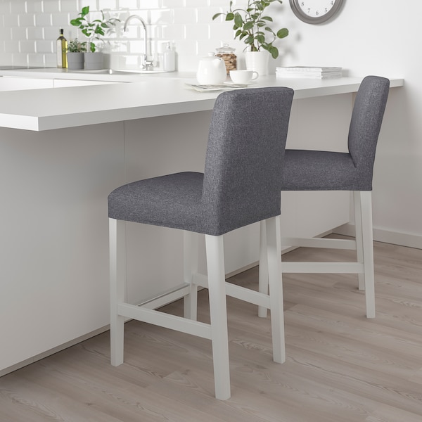 IKEA BERGMUND bar stool with backrest White / Gunnared Medium Gray, Ikea Ireland | 7438AUTHB