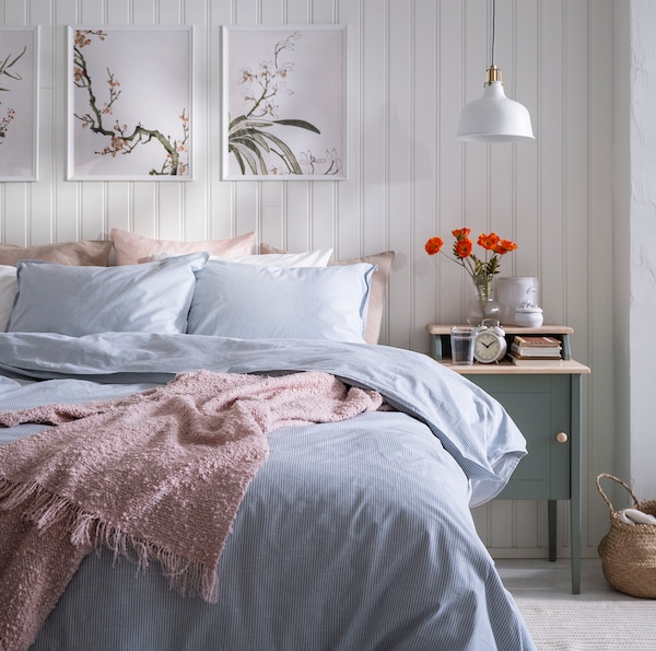 IKEA BERGPALM duvet cover and pillowcase(s), Twin Blue / Stripe, Ikea Ireland | 7582CFSBV