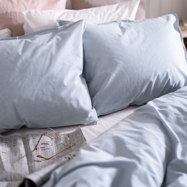 IKEA BERGPALM duvet cover and pillowcase(s), Twin Blue / Stripe, Ikea Ireland | 7582CFSBV