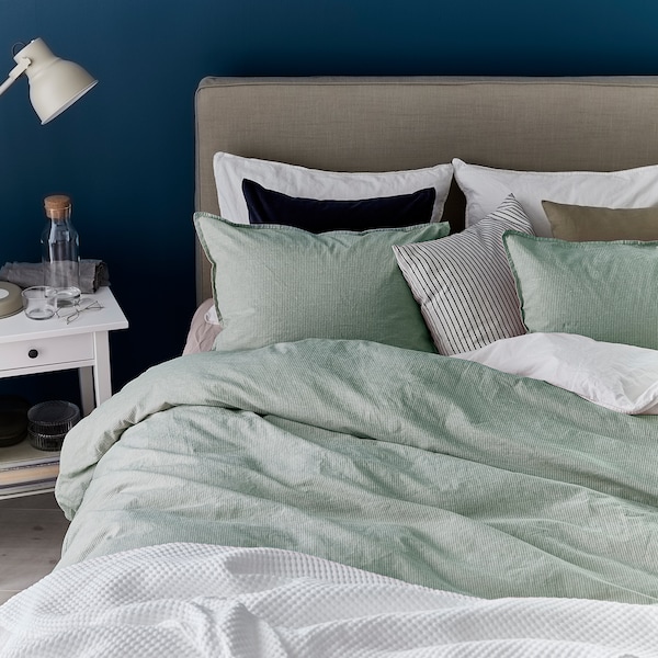 IKEA BERGPALM duvet cover and pillowcase(s), Twin Green / Stripe, Ikea Ireland | 1465QXYWU