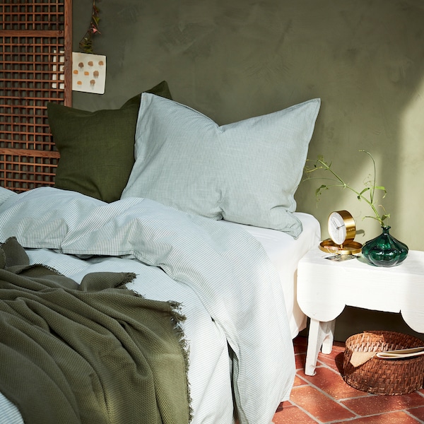 IKEA BERGPALM duvet cover and pillowcase(s), Twin Green / Stripe, Ikea Ireland | 1465QXYWU
