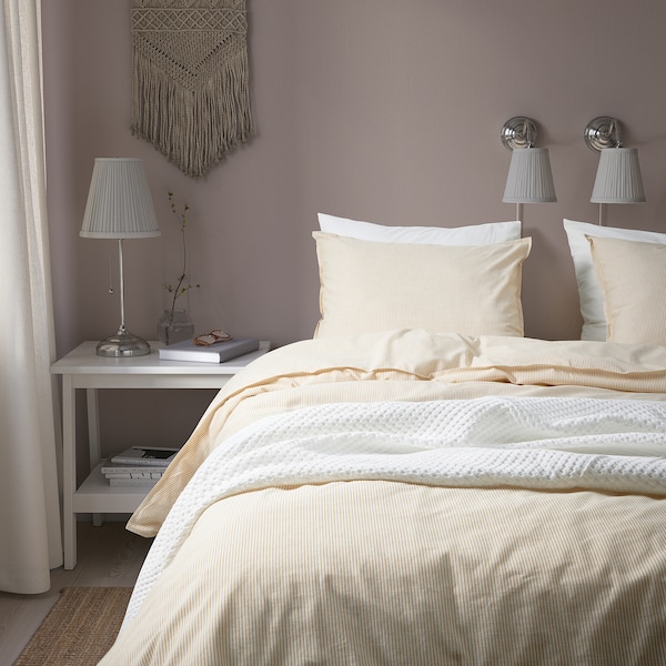 IKEA BERGPALM duvet cover and pillowcase(s), Twin Yellow / White / Stripe, Ikea Ireland | 6152QKHCR