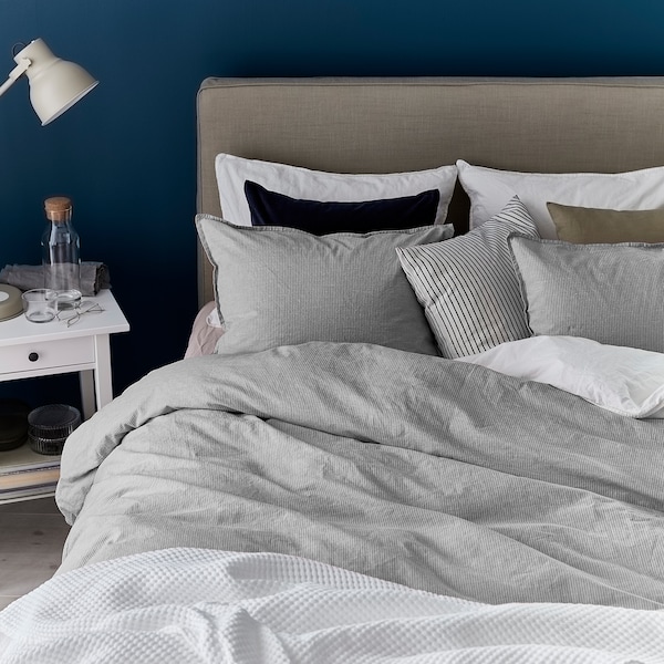 IKEA BERGPALM duvet cover and pillowcase(s), King Gray / Stripe, Ikea Ireland | 3871AGLXP