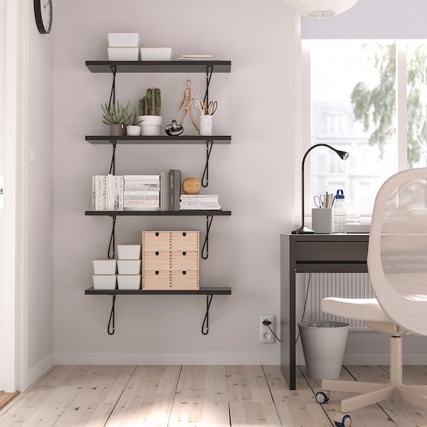 IKEA BERGSHULT / FÖRLÄGGARE wall shelf, 31 1/2x7 7/8 in Brown / Black / Black, Ikea Ireland | 6401ZUQFK