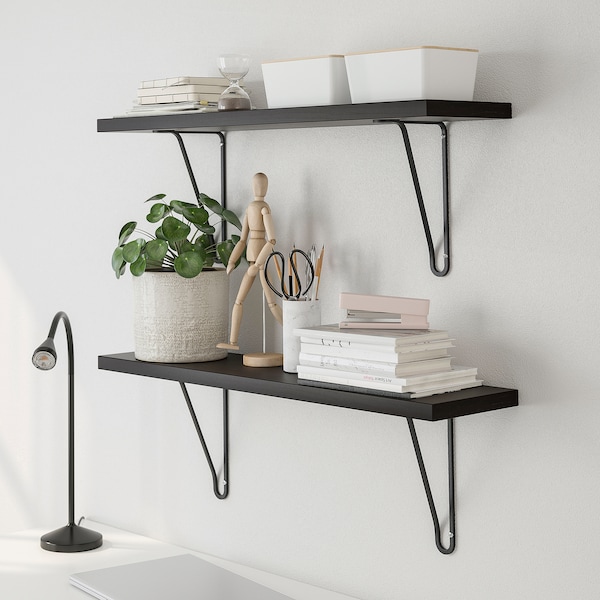 IKEA BERGSHULT / FÖRLÄGGARE wall shelf, 31 1/2x7 7/8 in Brown / Black / Black, Ikea Ireland | 6401ZUQFK