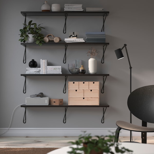 IKEA BERGSHULT / FÖRLÄGGARE wall shelf, 47 1/4x7 7/8 in Brown / Black / Black, Ikea Ireland | 2409EVSUN