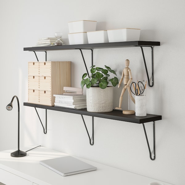 IKEA BERGSHULT / FÖRLÄGGARE wall shelf, 47 1/4x7 7/8 in Brown / Black / Black, Ikea Ireland | 2409EVSUN