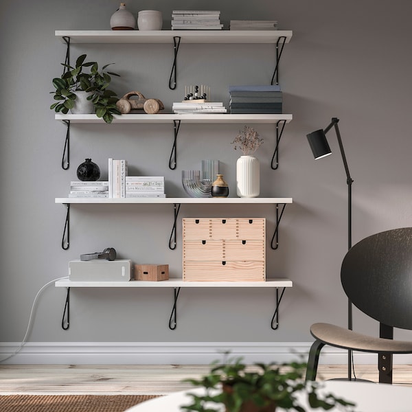 IKEA BERGSHULT / FÖRLÄGGARE wall shelf, 47 1/4x7 7/8 in Black / White, Ikea Ireland | 7135KVLRI