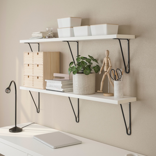IKEA BERGSHULT / FÖRLÄGGARE wall shelf, 47 1/4x7 7/8 in Black / White, Ikea Ireland | 7135KVLRI