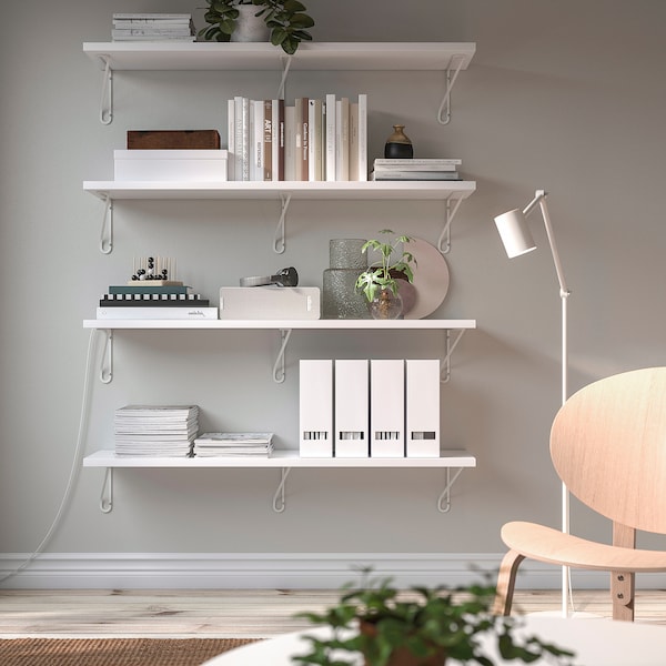 IKEA BERGSHULT / FÖRLÄGGARE wall shelf, 47 1/4x11 3/4 in White / White, Ikea Ireland | 0579YMBFH