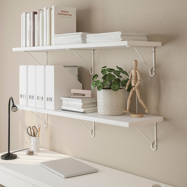 IKEA BERGSHULT / FÖRLÄGGARE wall shelf, 47 1/4x11 3/4 in White / White, Ikea Ireland | 0579YMBFH